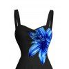 Vacation Outfit Flower Print Ruched Mini Dress and Tankini Swimsuit Set - Noir S | US 4