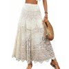 Jupe longue bohème de plage style ethnique ajourée en crochet trapèze - Blanc de Crème ONE SIZE