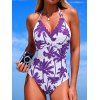Maillot de bain une pièce de plage à imprimé cocotier et dos nu festonné - Pourpre XL | US 10