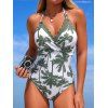 Maillot de bain une pièce de plage à imprimé cocotier et dos nu festonné - PLANT GREEN XL | US 10