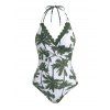 Maillot de bain une pièce de plage à imprimé cocotier et dos nu festonné - PLANT GREEN XL | US 10