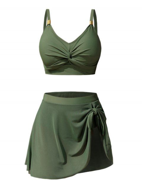 Maillot de bain tankini de plage uni avec jupe à nœud papillon torsadé, maillot de bain de vacances