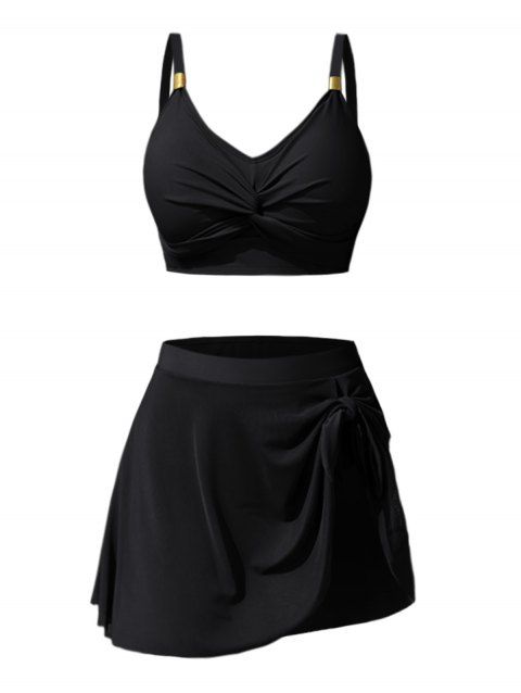 Maillot de bain tankini de plage uni avec jupe à nœud papillon torsadé, maillot de bain de vacances