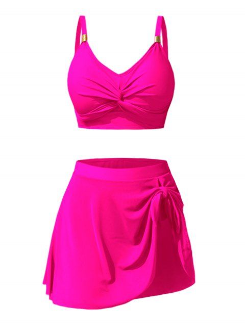 Maillot de bain tankini de plage uni avec jupe à nœud papillon torsadé, maillot de bain de vacances