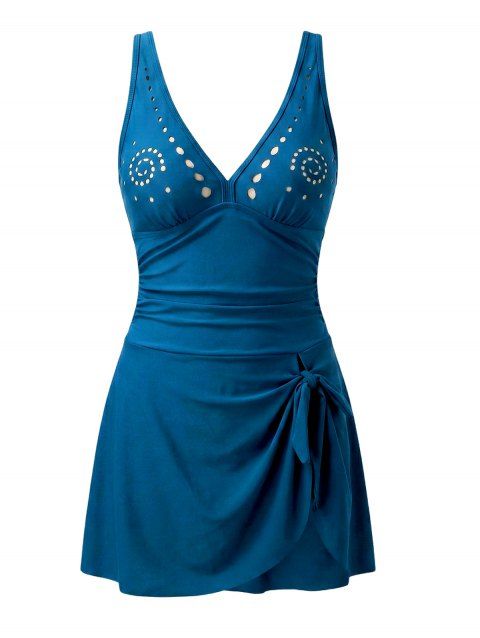 Maillot de bain une pièce de plage à motif géométrique tourbillonnant, ajouré, nœud papillon et fente