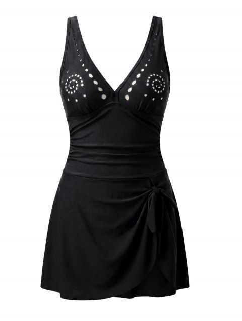 Maillot de bain une pièce de plage à motif géométrique tourbillonnant, ajouré, nœud papillon et fente