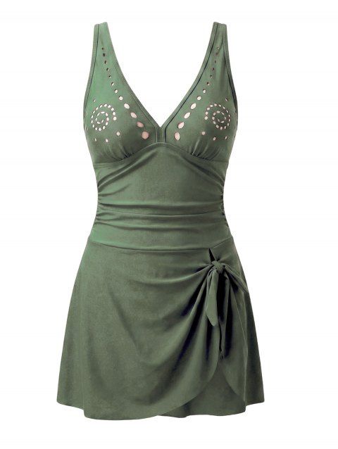 Maillot de bain une pièce de plage à motif géométrique tourbillonnant, ajouré, nœud papillon et fente