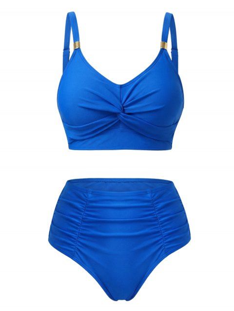 Maillot de bain tankini de plage uni, culotte froncée et torsadée, maillot de bain de vacances