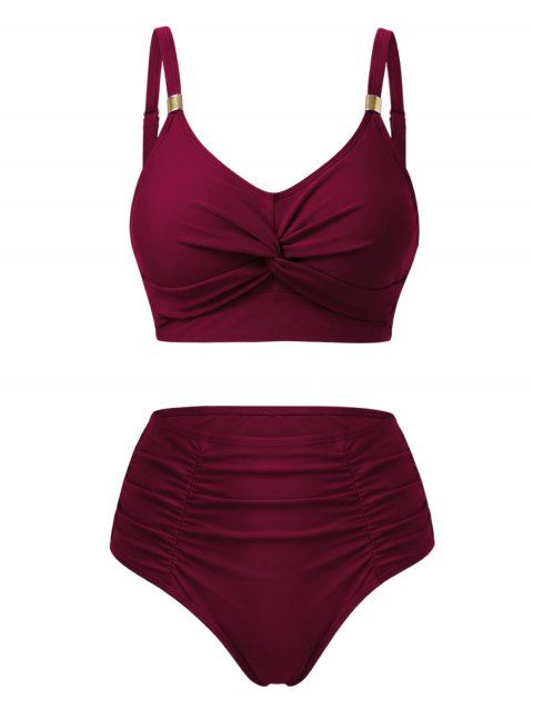 Maillot de bain tankini de plage uni, culotte froncée et torsadée, maillot de bain de vacances