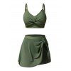 Maillot de bain tankini de plage uni avec jupe à nœud papillon torsadé, maillot de bain de vacances - Vert profond L | US 8
