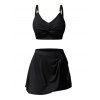 Maillot de bain tankini de plage uni avec jupe à nœud papillon torsadé, maillot de bain de vacances - Noir L | US 8