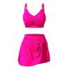 Maillot de bain tankini de plage uni avec jupe à nœud papillon torsadé, maillot de bain de vacances - Rouge Rose XXL | US 12