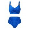 Maillot de bain tankini de plage uni, culotte froncée et torsadée, maillot de bain de vacances - Bleu XXL | US 12