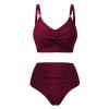Maillot de bain tankini de plage uni, culotte froncée et torsadée, maillot de bain de vacances - Rouge Vineux XXL | US 12