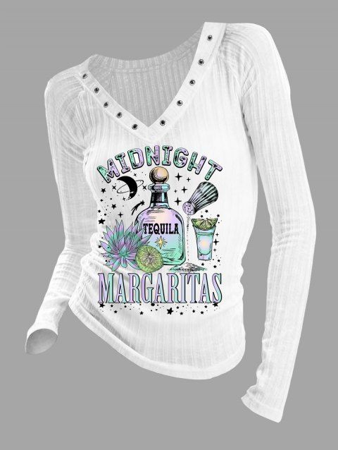 Haut de vacances à manches longues, imprimé fleurs, citron et sel, avec œillets