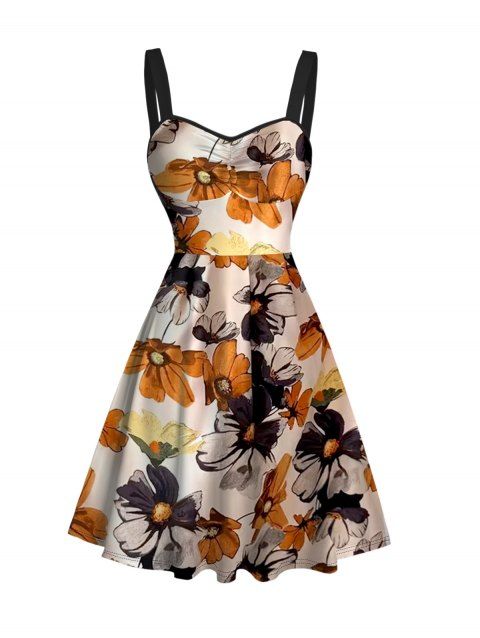 Robe de vacances mini froncée à imprimé floral coloré