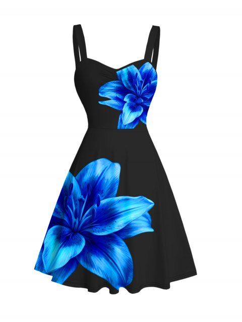 Robe de vacances mini froncée à imprimé lys