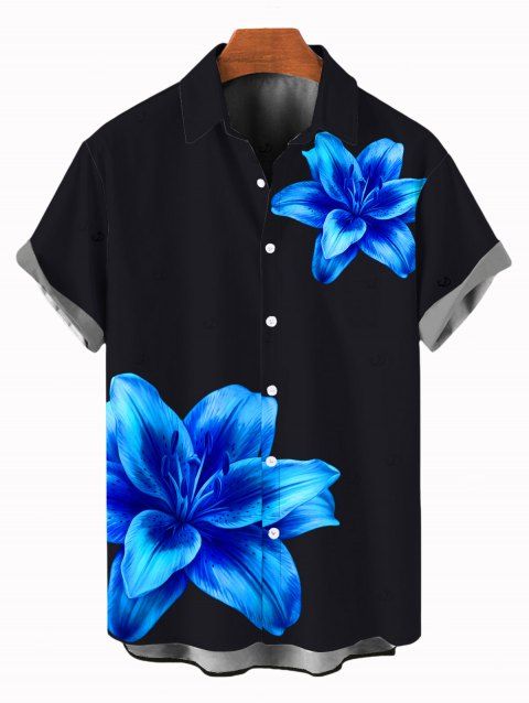 Chemise de vacances pour homme, chemise boutonnée à imprimé lys
