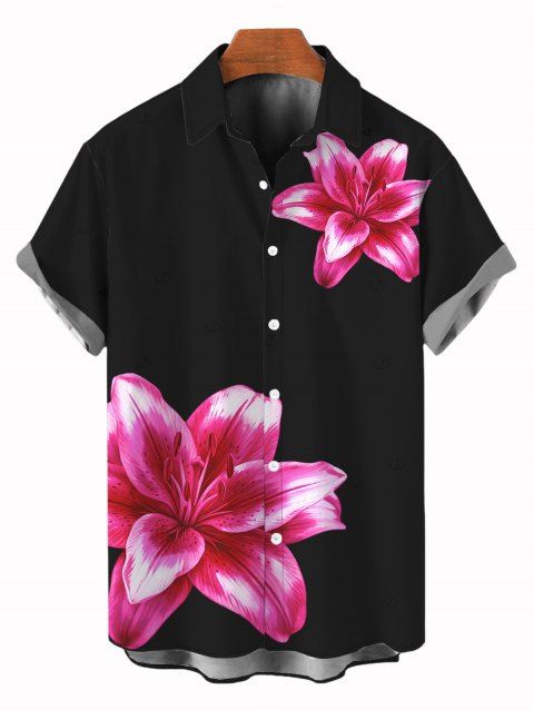 Chemise de vacances pour homme, chemise boutonnée à imprimé lys