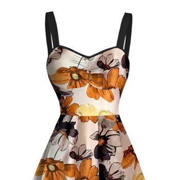 Vacation Dress Colored Flower Print Ruched Mini Dress
