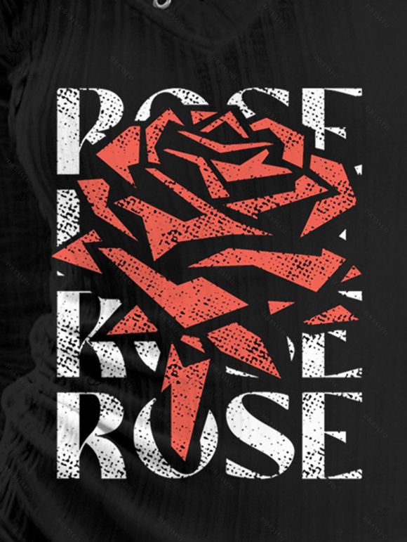 Haut à manches longues texturé à œillets et imprimé de roses pour la Saint-Valentin - Noir XXL | US 14