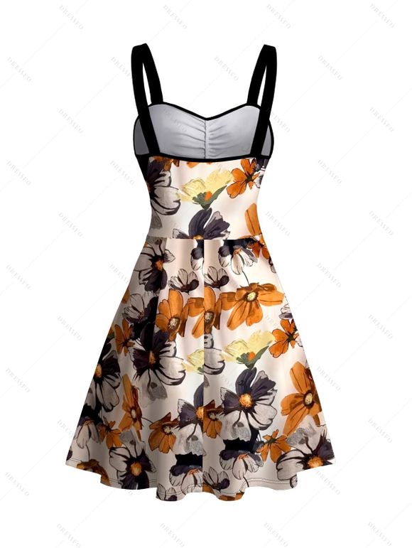 Robe de vacances mini froncée à imprimé floral coloré - multicolor A XXXXXL | US 20