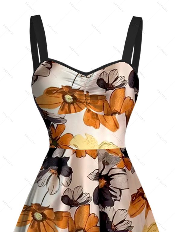 Robe de vacances mini froncée à imprimé floral coloré - multicolor A XXXXXL | US 20