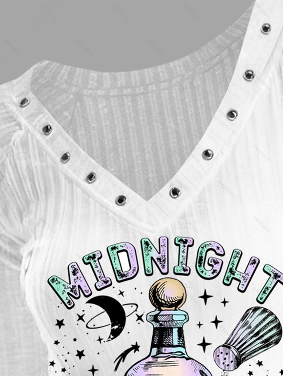 Haut de vacances à manches longues, imprimé fleurs, citron et sel, avec œillets - Blanc XXL | US 14