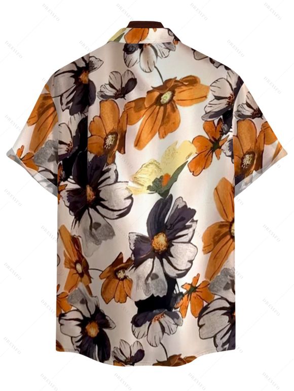 Vacation Couple Outfit Colored Flower Print Ruched Dress and Shirt Set - multicolor A S | US 4