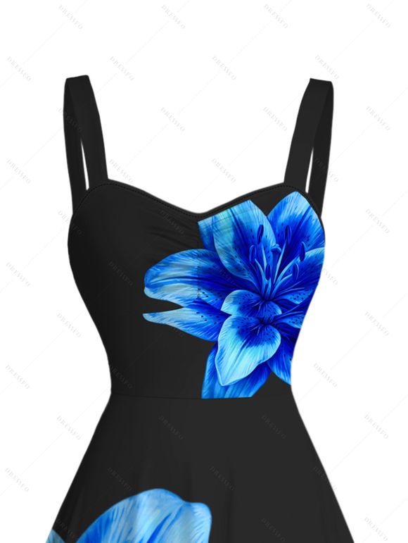 Robe de vacances mini froncée à imprimé lys - Noir XXXL | US 16