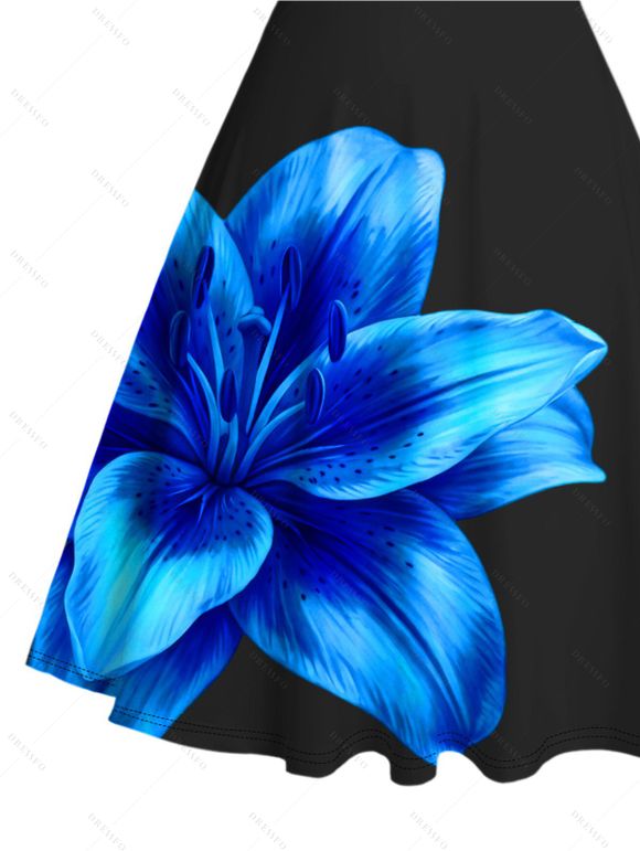 Vacation Outfit Flower Print Ruched Mini Dress and Tankini Swimsuit Set - Noir S | US 4