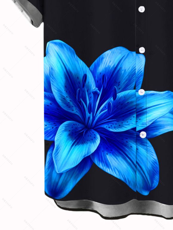 Chemise de vacances pour homme, chemise boutonnée à imprimé lys - Noir 5XL