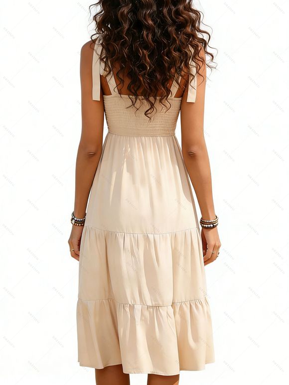 Robe de vacances à imprimé ethnique en zigzag, robe à volants avec nœud papillon - café lumière XL | US 10