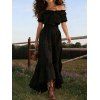 Robe de vacances unie à volants, épaules dénudées et manches bouffantes - Noir XL | US 10