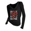 Haut à manches longues texturé à œillets et imprimé de roses pour la Saint-Valentin - Noir XXL | US 14