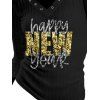 Haut à manches longues texturé à imprimé lettres sequinées pour le Nouvel An et œillets - Noir XXL | US 14