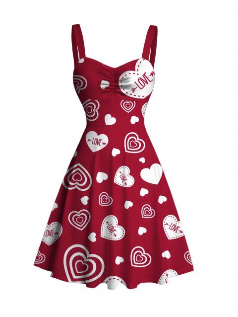 Robe de Saint-Valentin imprimée de cœurs et de lettres LOVE, à fronces