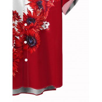 Vacation Couple Outfit Contrast Color Sunflower Print Ruched Dress and Shirt Set