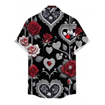 Valentine's Day Couple Outfit Rose Leaf Heart Print Belt Dress and Shirt Set