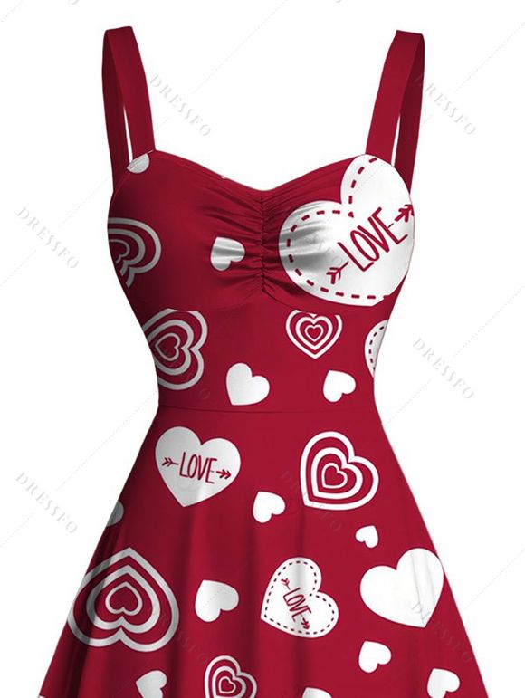 Robe de Saint-Valentin imprimée de cœurs et de lettres LOVE, à fronces - Rouge XXXXXL | US 20