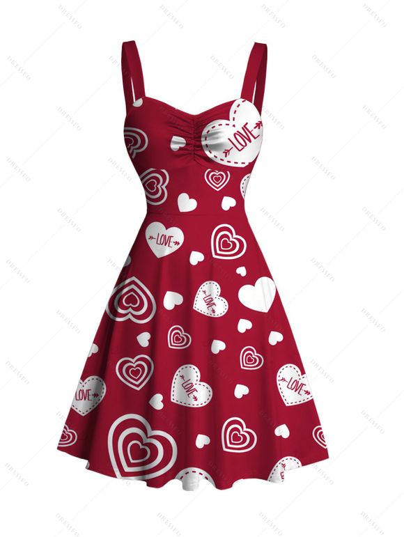 Valentine's Day Couple Outfit LOVE Heart Letter Print Ruched Dress and Shirt Set - Rouge S | US 4