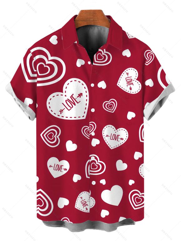 Valentine's Day Couple Outfit LOVE Heart Letter Print Ruched Dress and Shirt Set - Rouge S | US 4