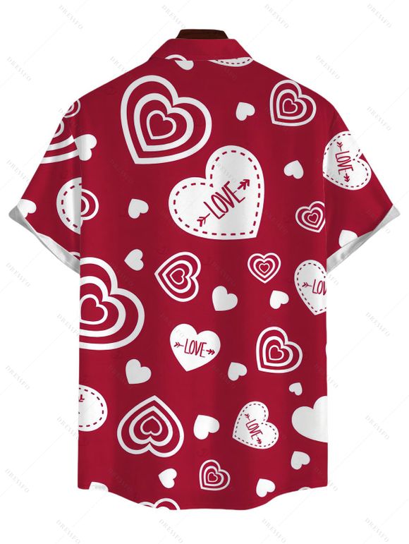 Valentine's Day Couple Outfit LOVE Heart Letter Print Ruched Dress and Shirt Set - Rouge S | US 4