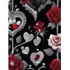 Chemise gothique boutonnée à imprimé cœur et feuille de rose pour homme, idéale pour la Saint-Valentin. - Noir 5XL