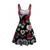 Robe de Saint-Valentin à imprimé rose, feuille et cœur, ceinture froncée - Noir XXXXXL | US 20