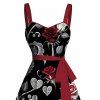 Robe de Saint-Valentin à imprimé rose, feuille et cœur, ceinture froncée - Noir XXXXXL | US 20
