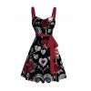 Valentine's Day Couple Outfit Rose Leaf Heart Print Belt Dress and Shirt Set - Noir S | US 4