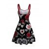 Valentine's Day Couple Outfit Rose Leaf Heart Print Belt Dress and Shirt Set - Noir S | US 4