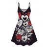 Valentine's Day Couple Outfit Heart Rose Leaf Print Dress and Shirt Set - Noir S | US 4