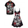 Valentine's Day Couple Outfit Heart Rose Leaf Print Dress and Shirt Set - Noir S | US 4